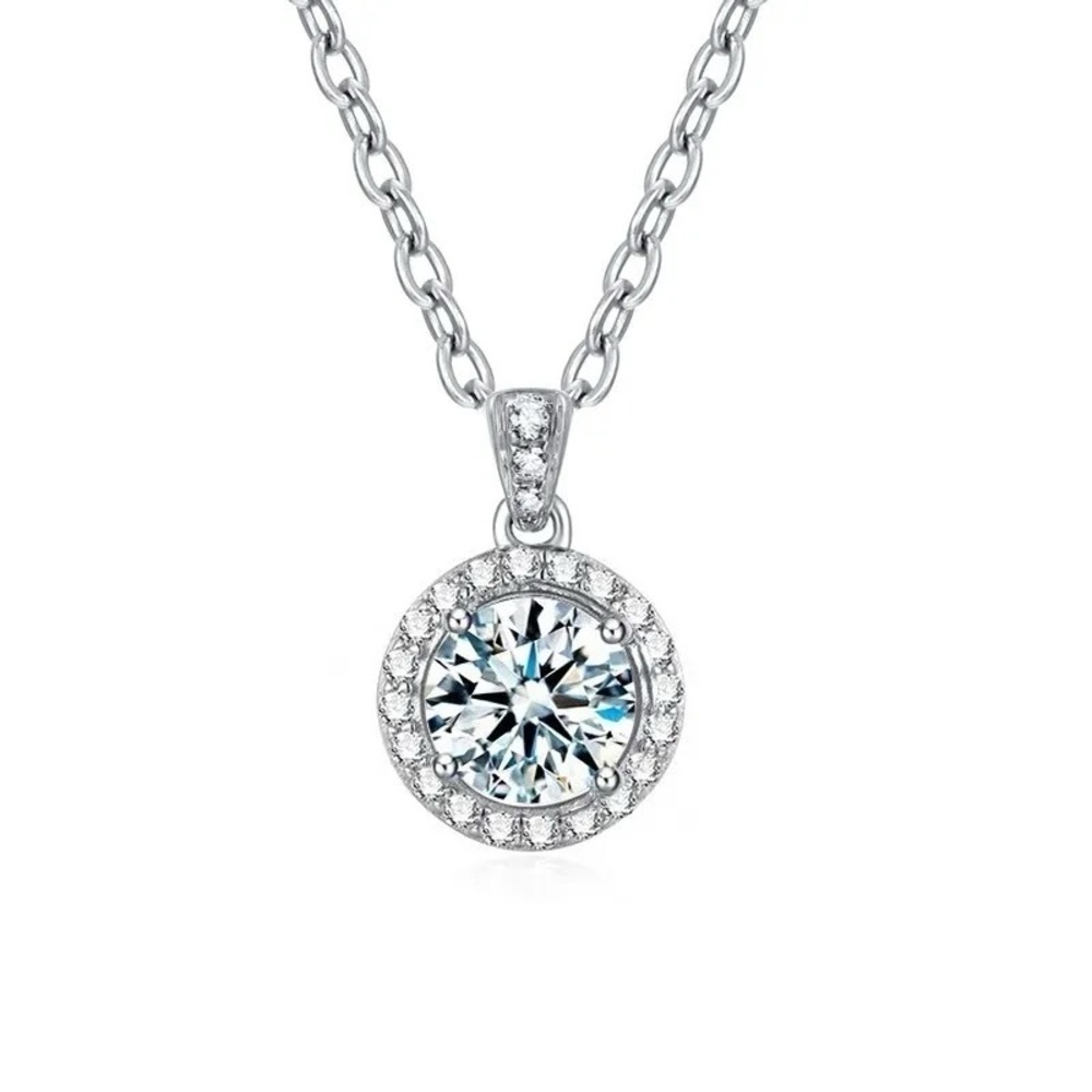 Certified 1ct.t.w.  Moissanite Halo round cut Diamond Necklace